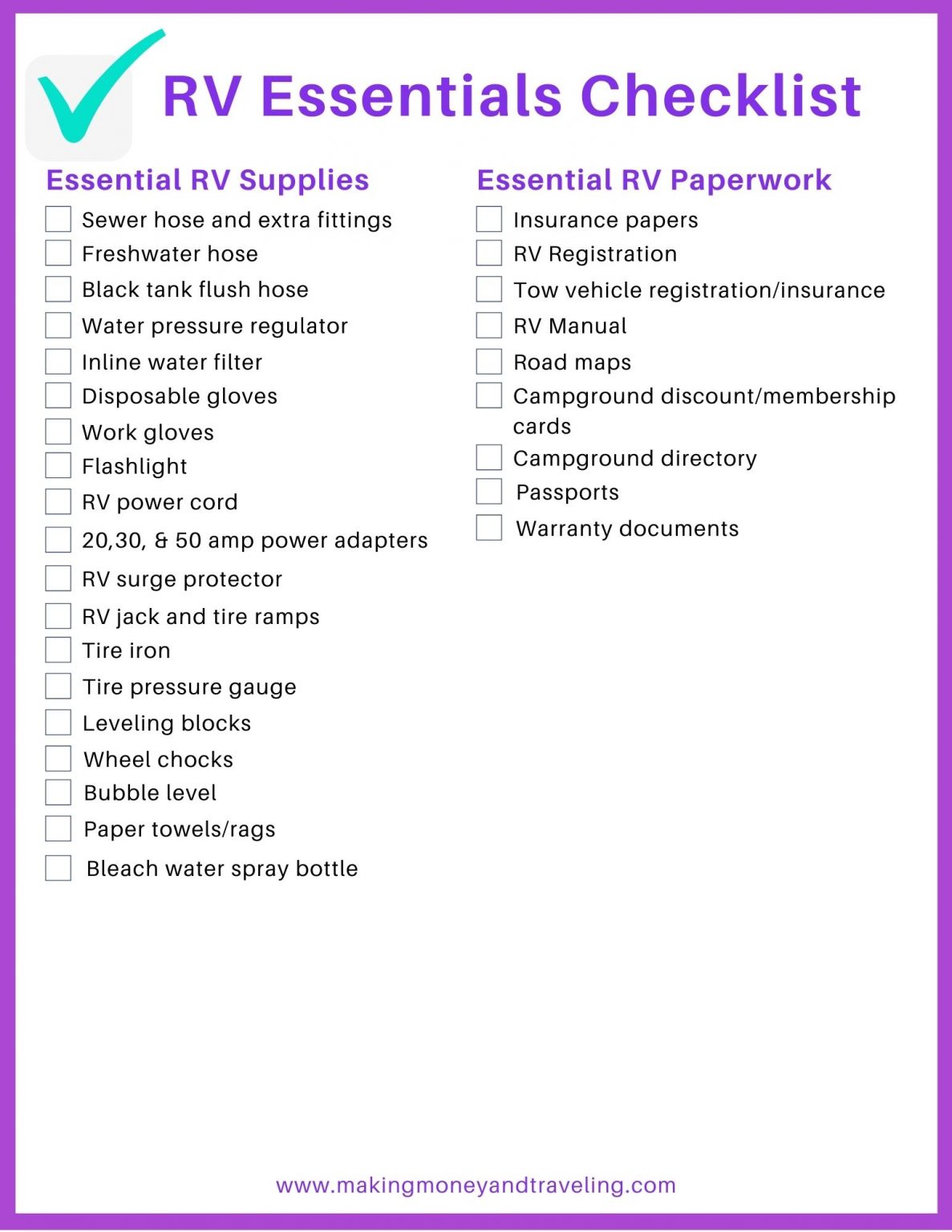 Rv Checklist Printable