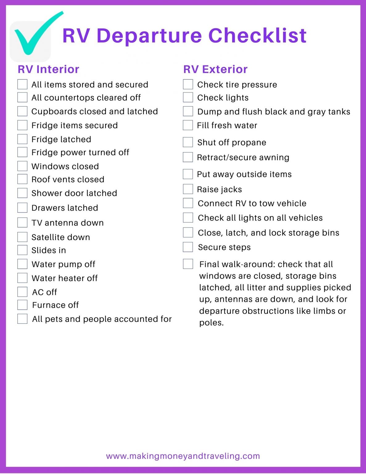 rv checklist excel