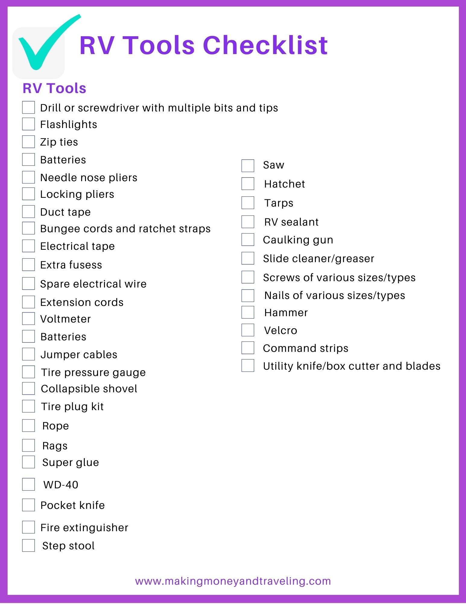 camping rv checklist
